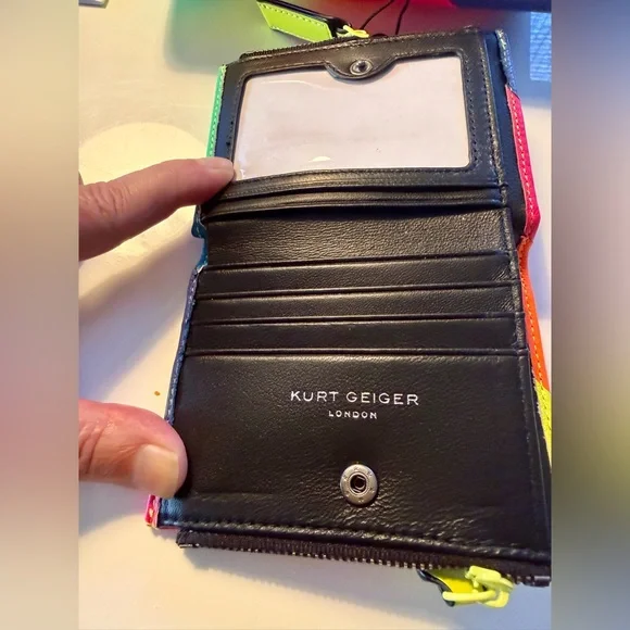 Kurt Geiger Women's Neon striped Hang Bag Yellow Chain - Picture 2 of 5